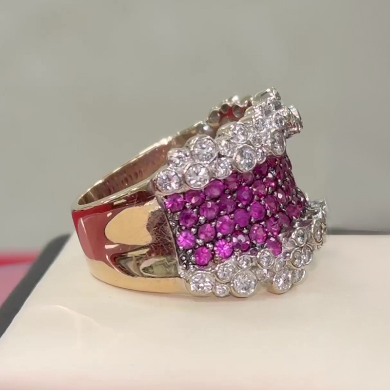 Two Tone 6.13ct Round Cut Rose&White Sapphire Wedding Band