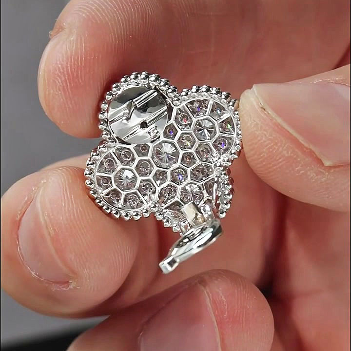 Flower Design Round Cut White Sapphire Stud Earrings