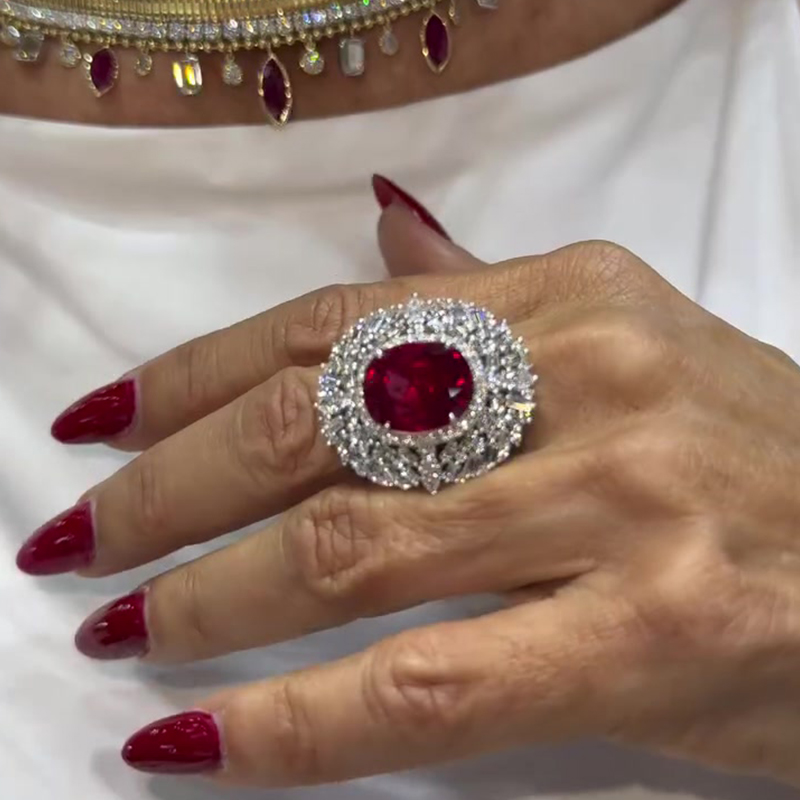 5.5ct Oval Cut Garnet & White Sapphire Multi-Halo Cocktail Ring