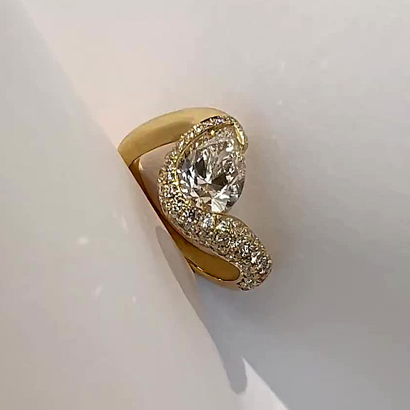 4ct Bezel Setting Pear Cut White Sapphire Engagement Ring