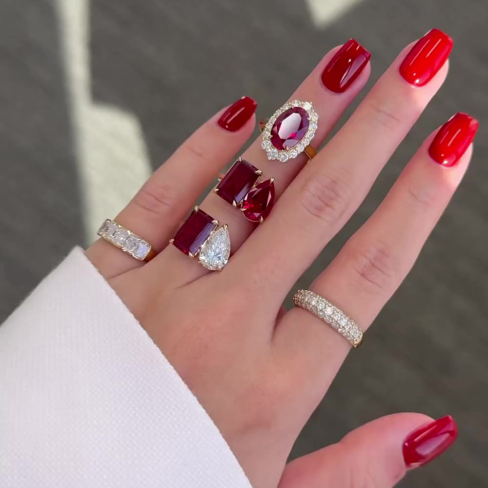 Toi et Moi 3ct Emerald&Pear Cut Ruby&White Sapphire Engagement Ring