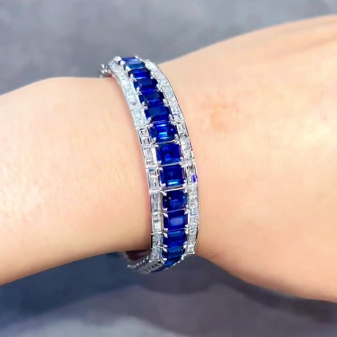 Emerald Cut Blue Sapphire Mosaic Bracelets
