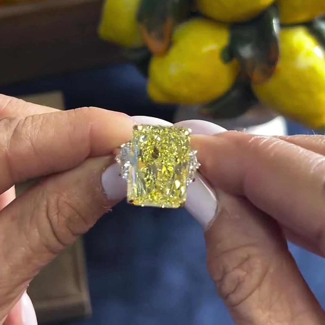 7ct Three-stone Radiant Cut Yellow Sapphire Engagement Ring