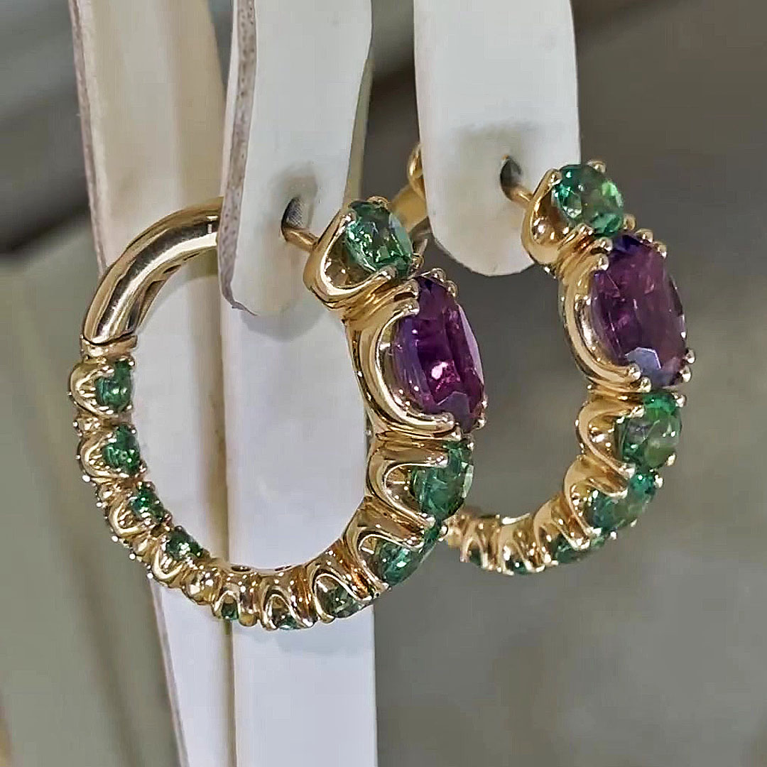 Oval&Round Cut Amethyst&Emerald Sapphire Hoop Earrings
