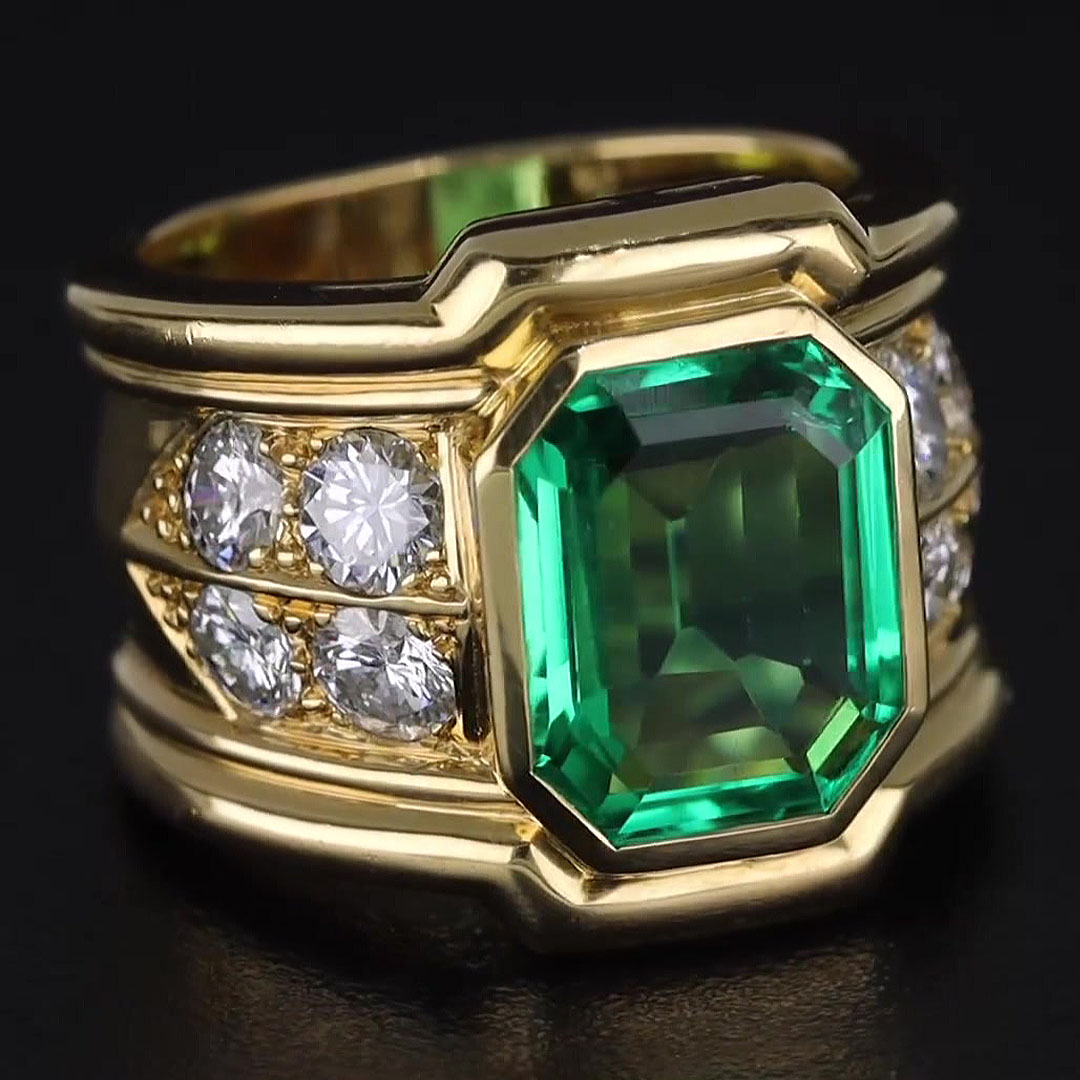 6ct Emerald Cut Emerald Sapphire Men's Engagement Ring