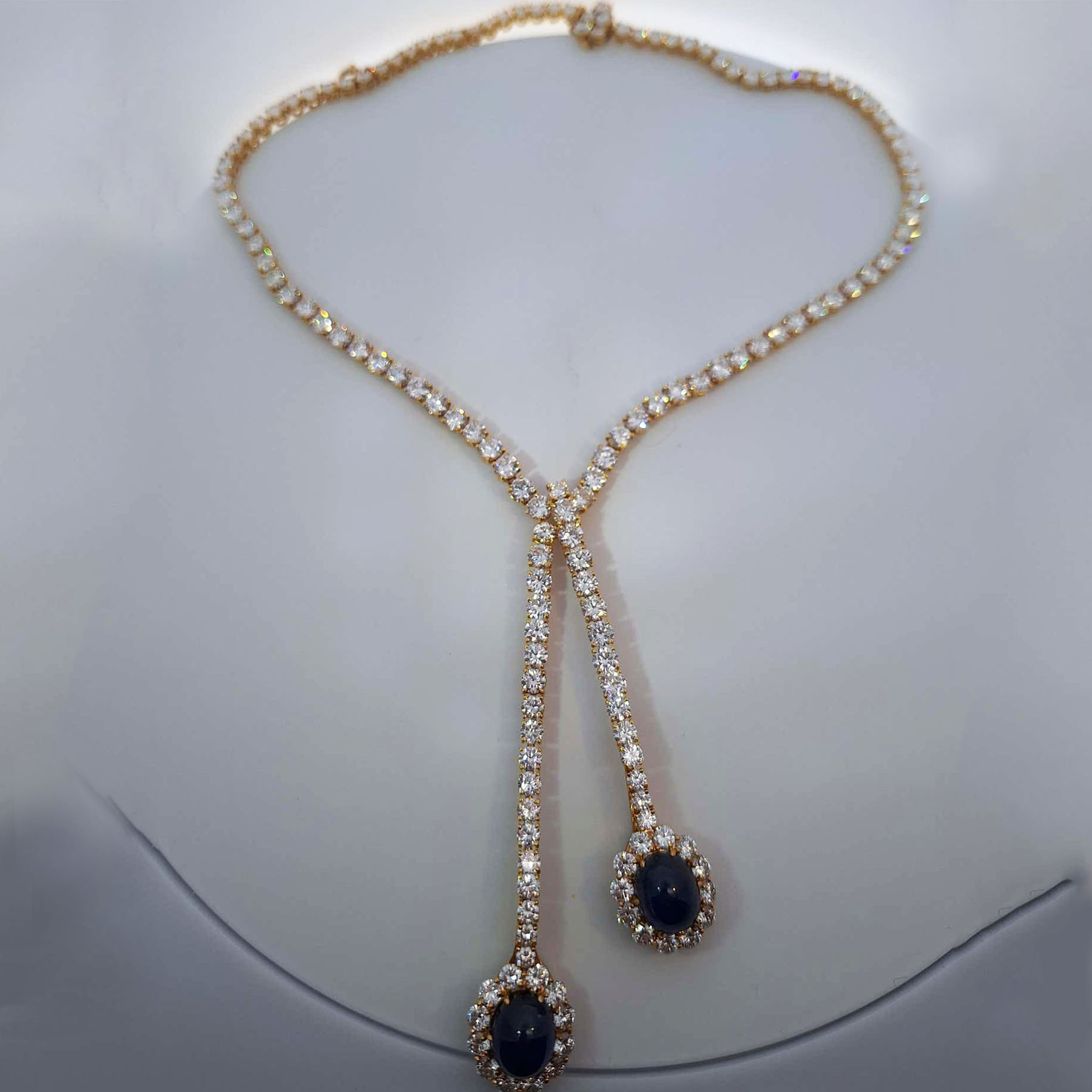 Oval Cut Blue Sapphire & Diamond Necklace
