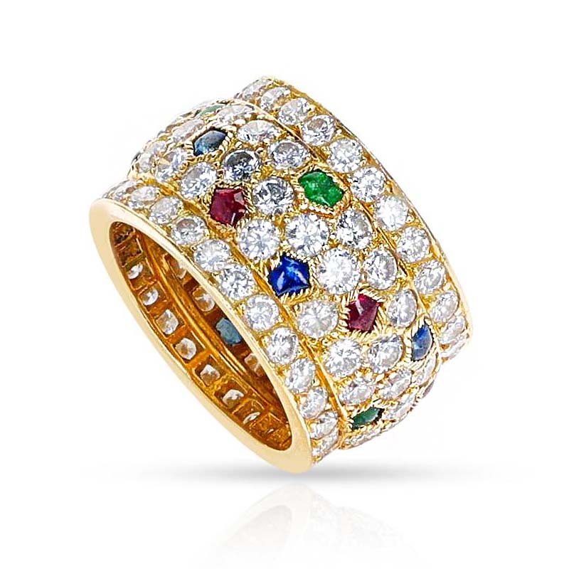 7.35ct Round Cut Rainbow Sapphire Wide Band Ring