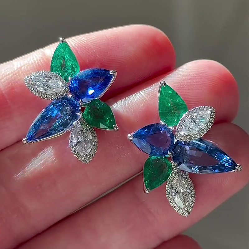 Pear Cut Multi-Sapphire Stud Earrings