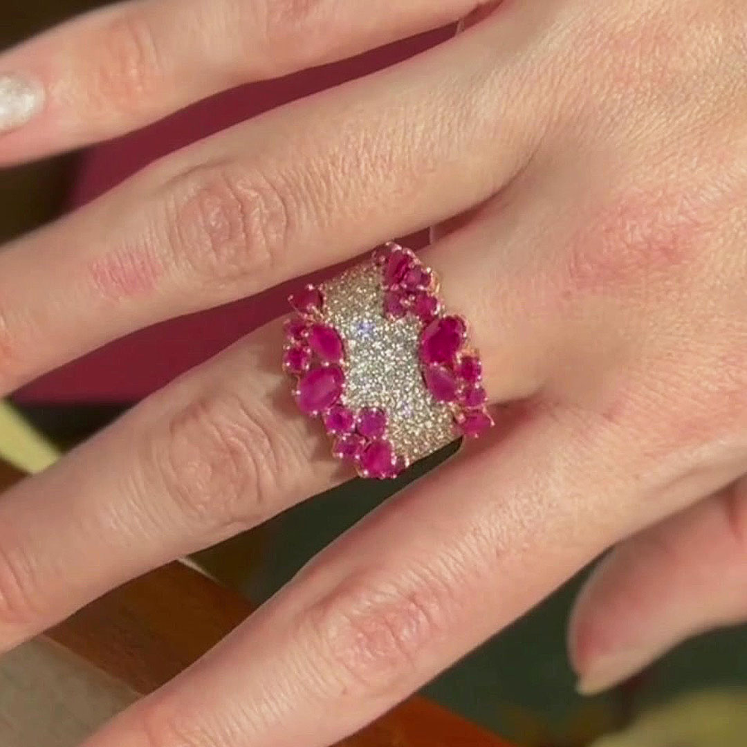 6.45ct Clustered Multi-cut Ruby&White Sapphire Cocktail Ring