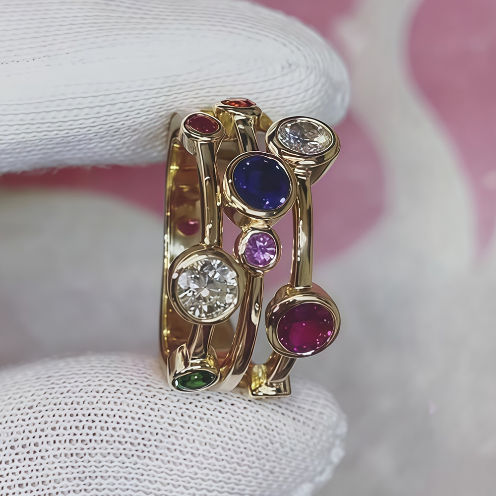 Round Cut Multi-Color Sapphire Band
