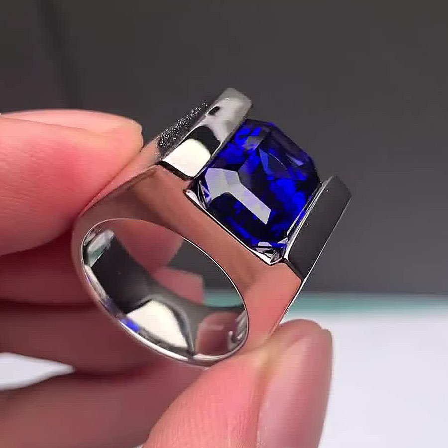 6ct Emerald Cut Blue Sapphire Men's Engagement Ring