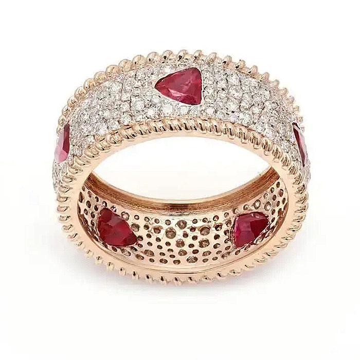 4.25ct Triangle&Round Cut Ruby&White Sapphire Wedding Band