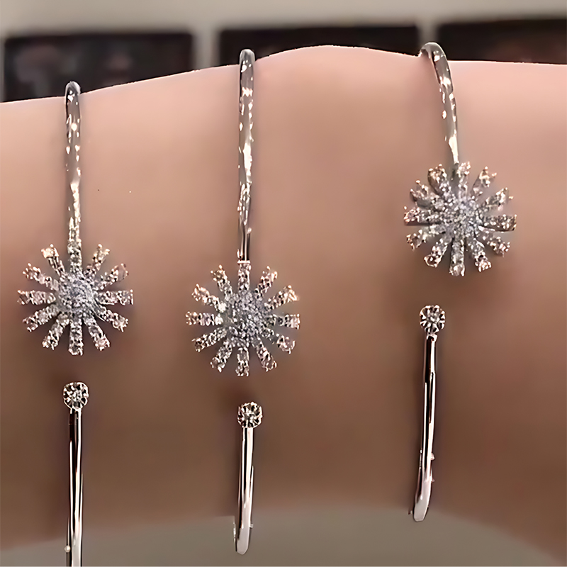 Pavé White Sapphire Starburst Open Cuff Bangle Bracelet (Sold Individually)