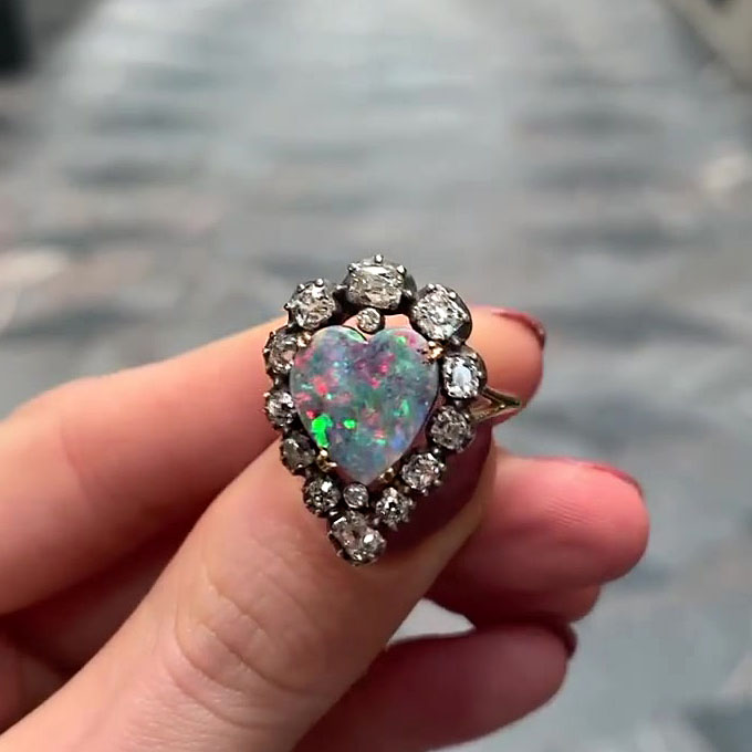 5ct Art Deco Heart Cut Opal Sapphire Engagement Ring