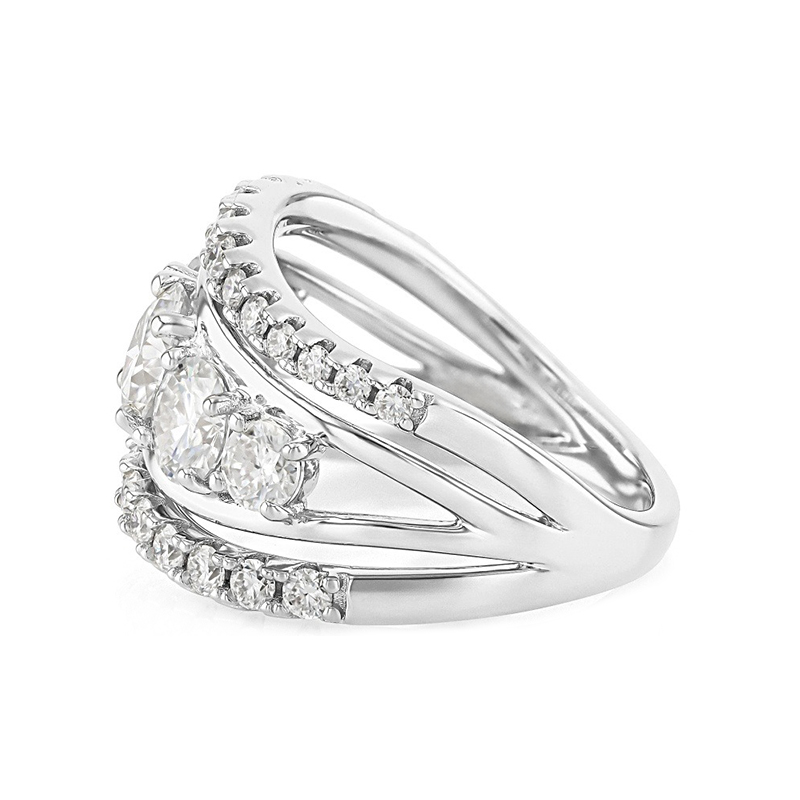 Swirl Pave White Sapphire Round Cut Wedding Band