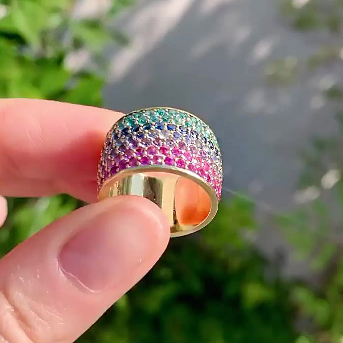 6.85ct Round Cut Rainbow Sapphire Eternity Ring