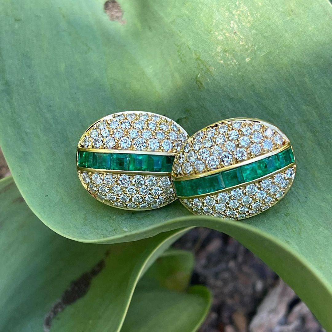 Micro-pave Setting Emerald Cut Emerald Sapphire Stud Earrings