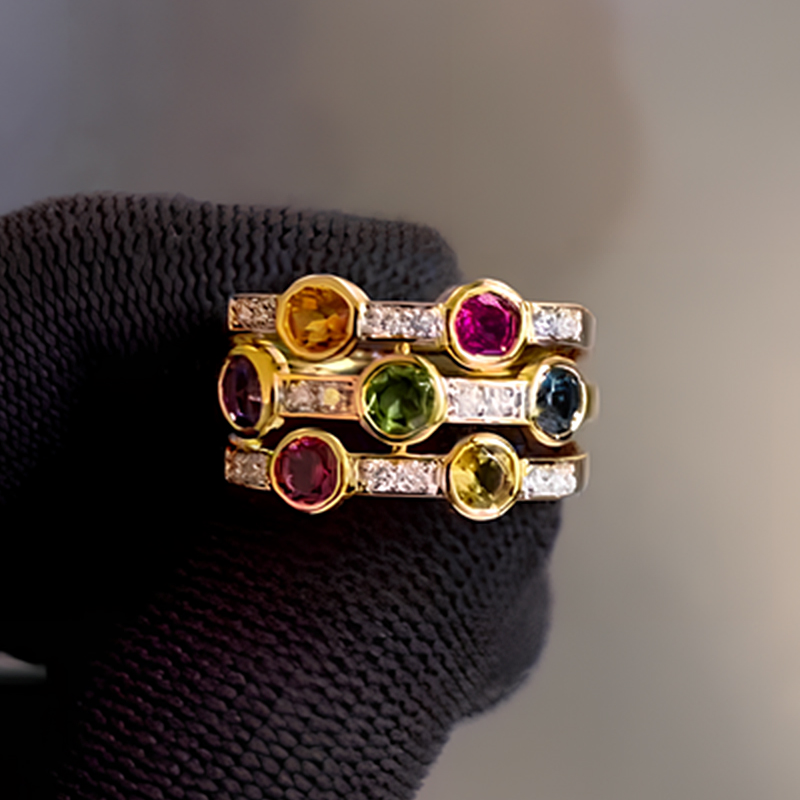 Multi Row 1.8ct Round Cut Rainbow Sapphire Wedding Band