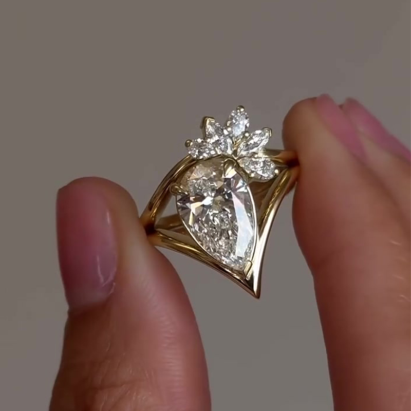 Off Set 3ct Pear Cut White Sapphire Wedding Set