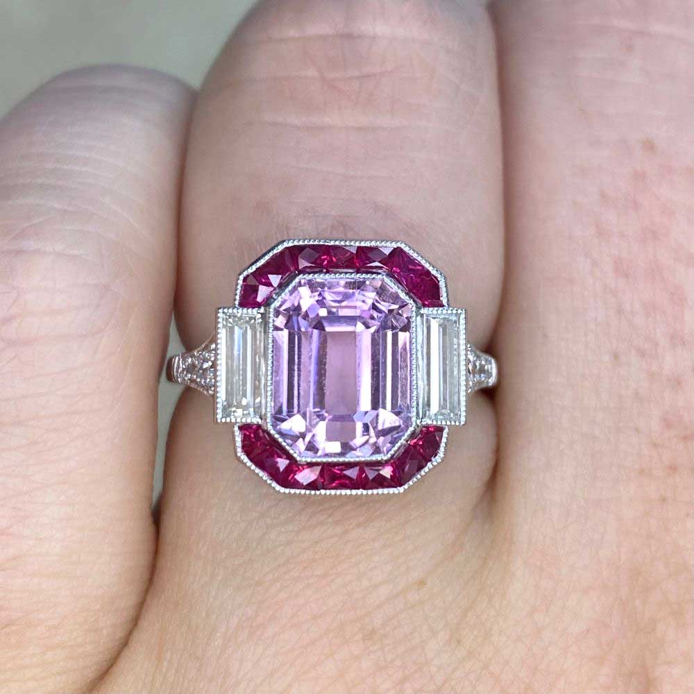 4.18ct Halo Emerald Cut Pink Sapphire Engagement Ring