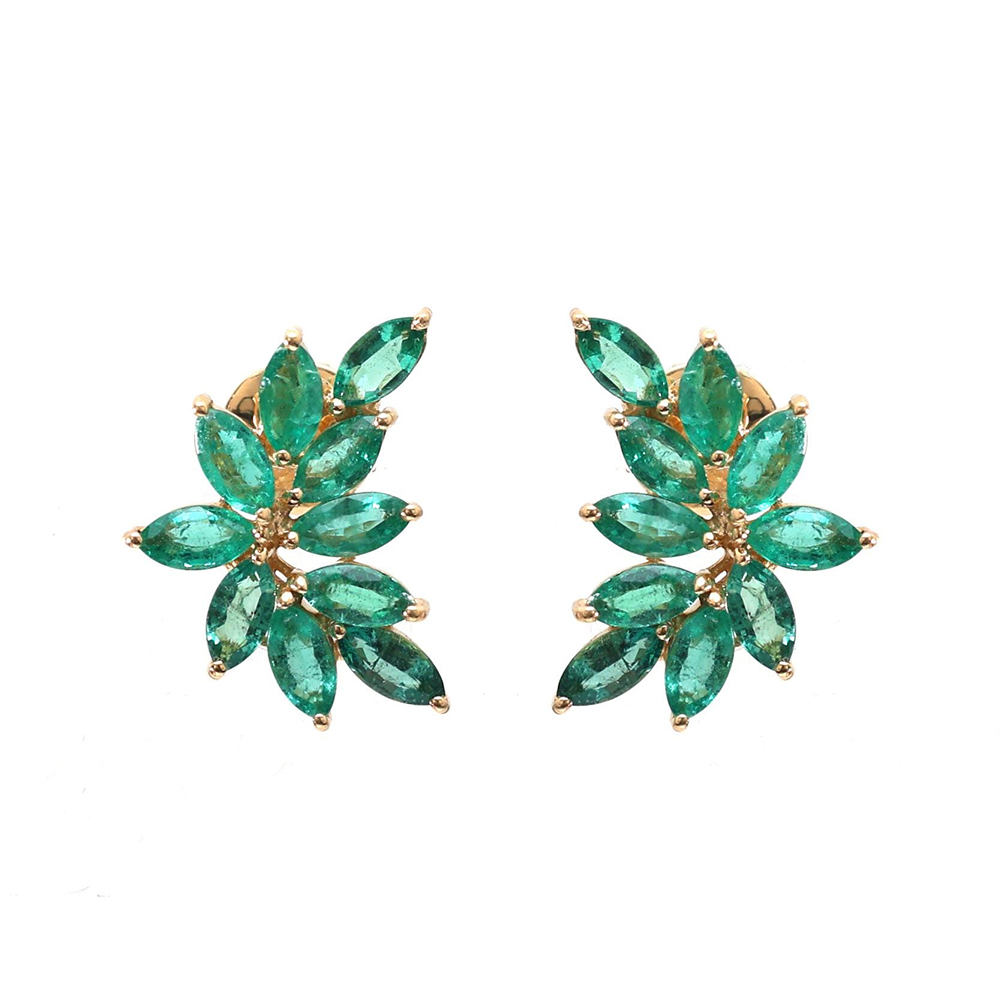 Vintage Marquise Cut Emerald Sapphire Stud Earrings