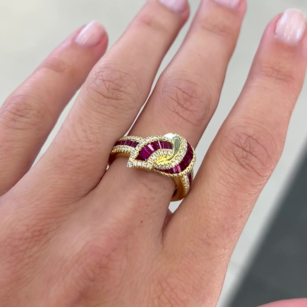 Knot Design 2ct Emerald Cut Ruby Wedding Band