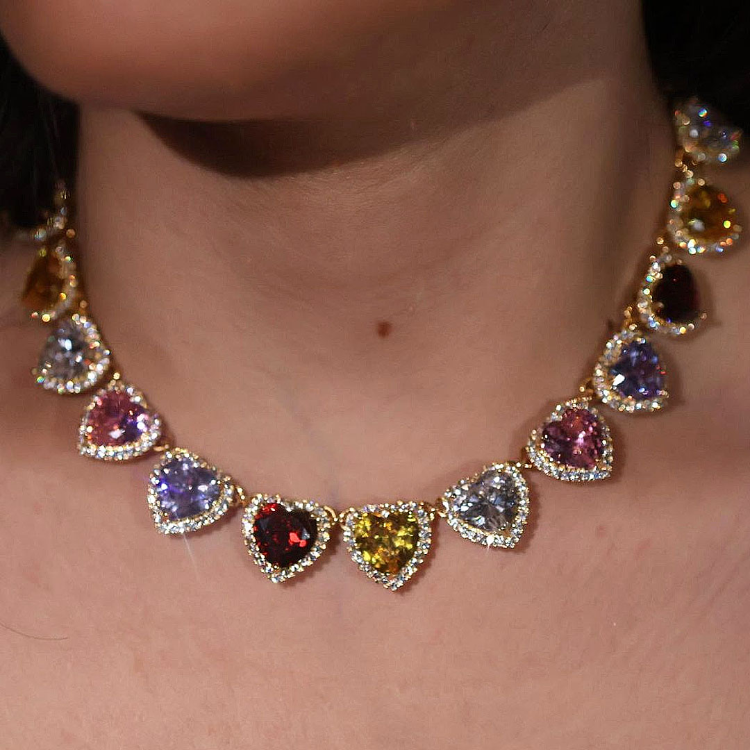 Heart Cut Rainbow Sapphire Necklace