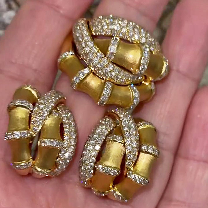 3.25ct Bamboo Round Cut White Sapphire Ring&Earrings