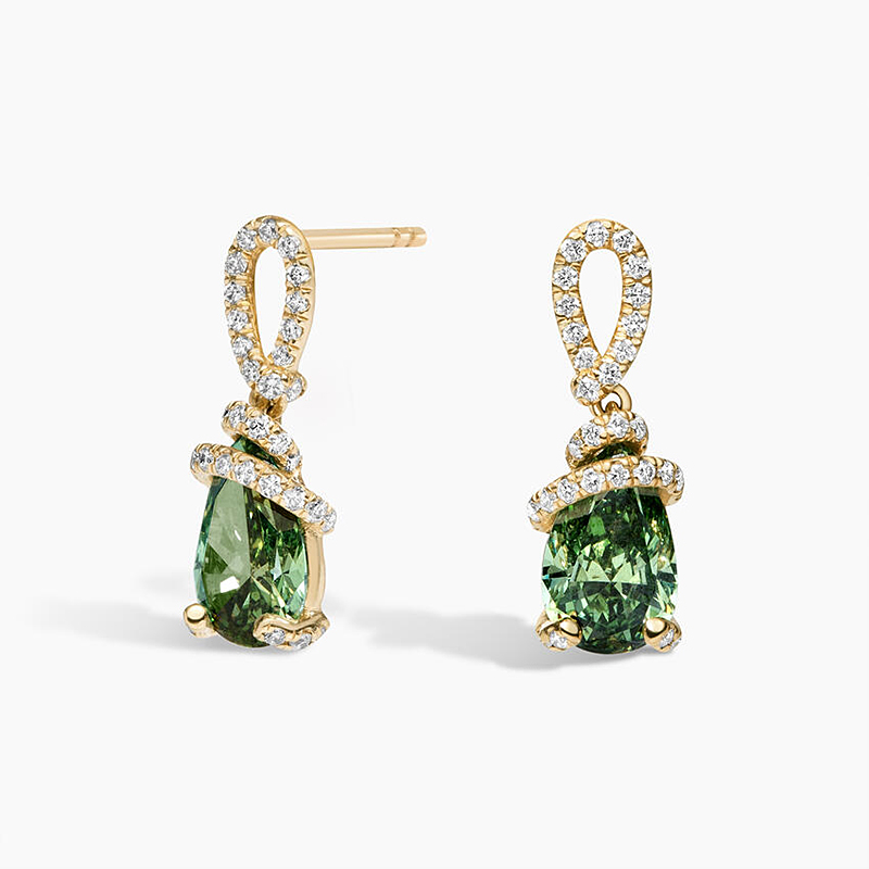 Twisted Pear Cut Forest Green Tourmaline & White Sapphire Pavé Drop Earrings