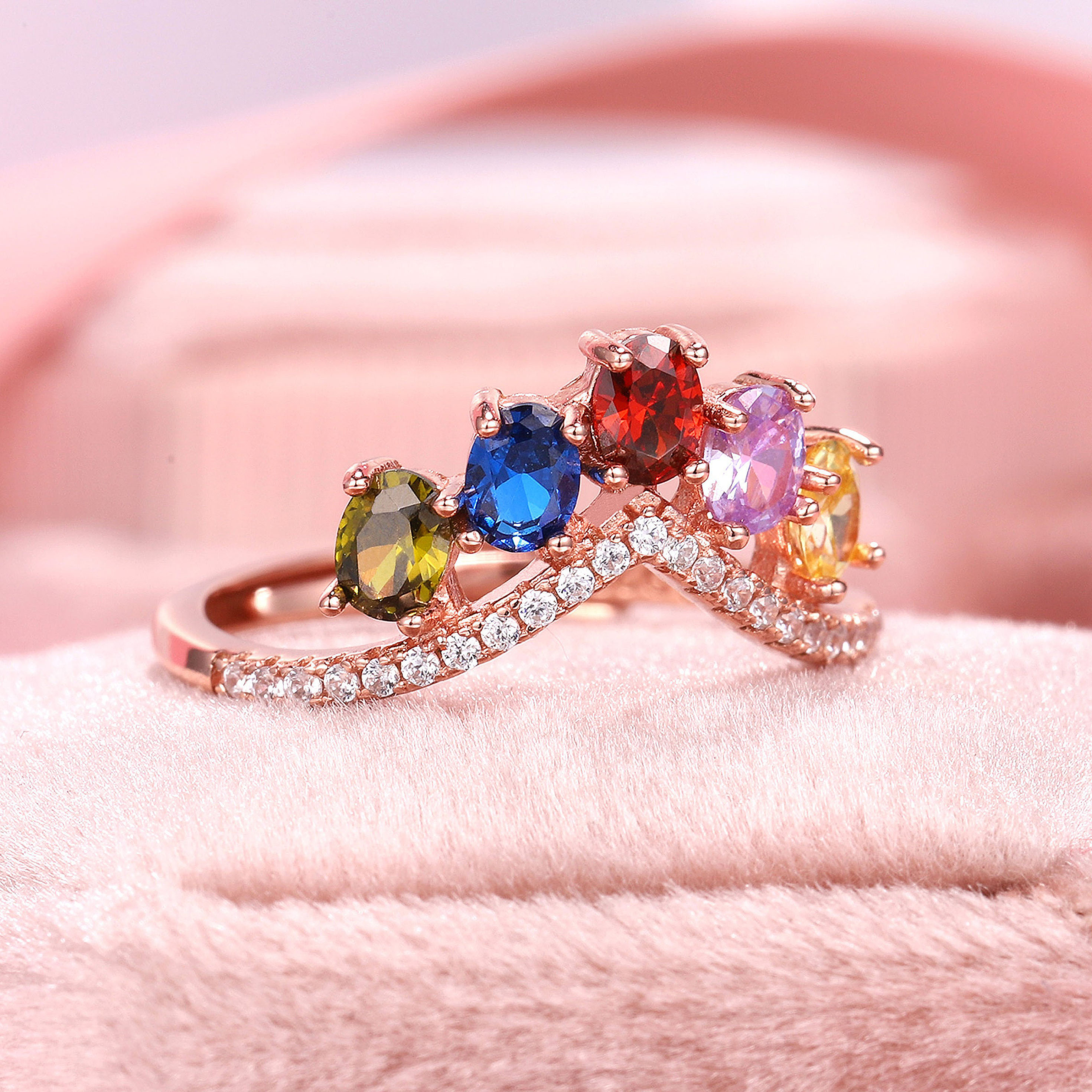 2.85ct Five Stone Oval Cut Rainbow Sapphire Wedding Band