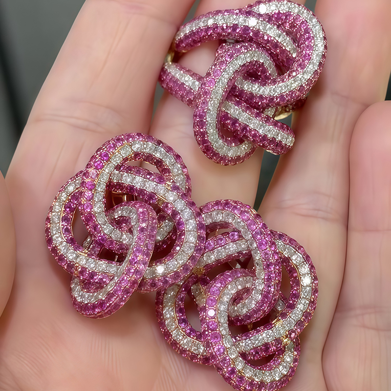 Ruby & White Sapphire Knot Jewelry Set (Earrings + Ring)