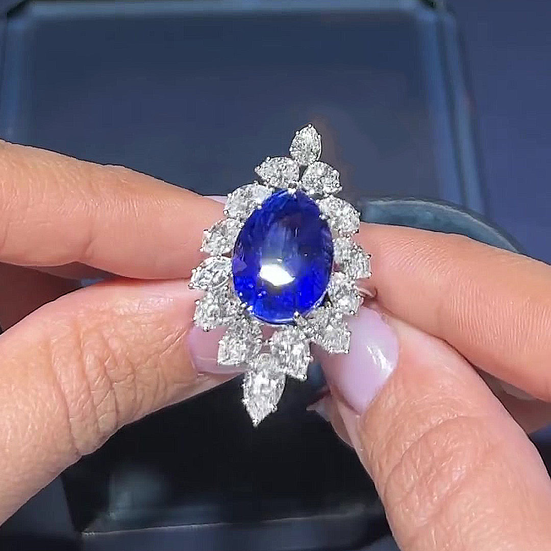 6ct Pear Cut Blue Sapphire Engagement Ring