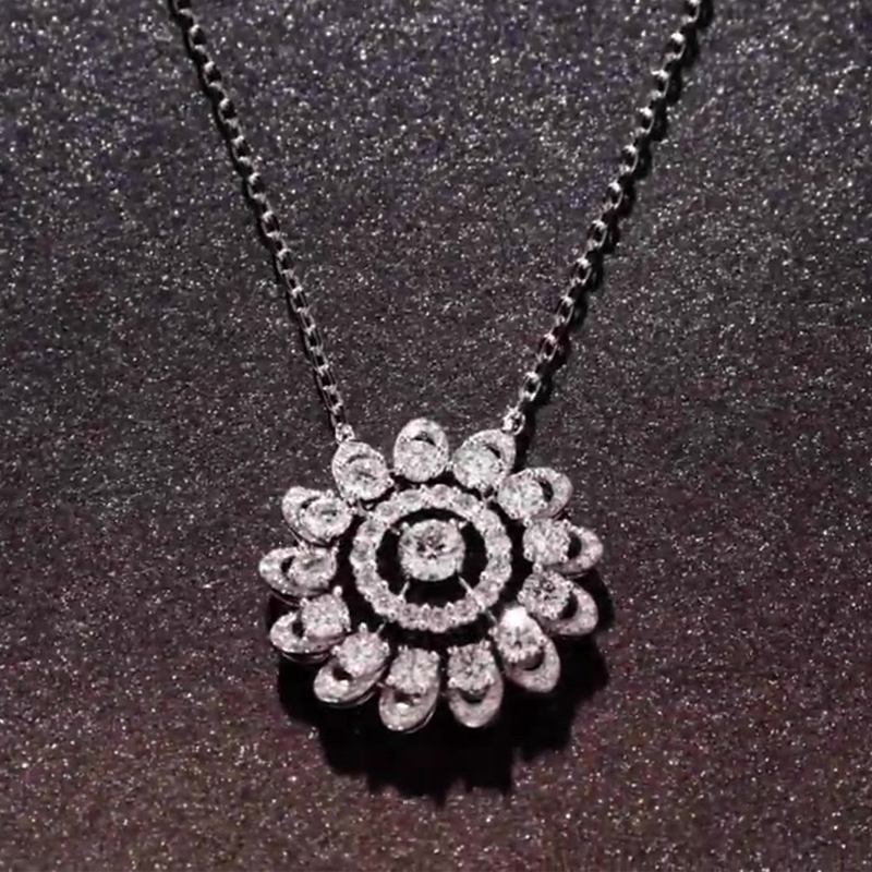 Sunflower Design Round Cut White Sapphire Pendant Necklace