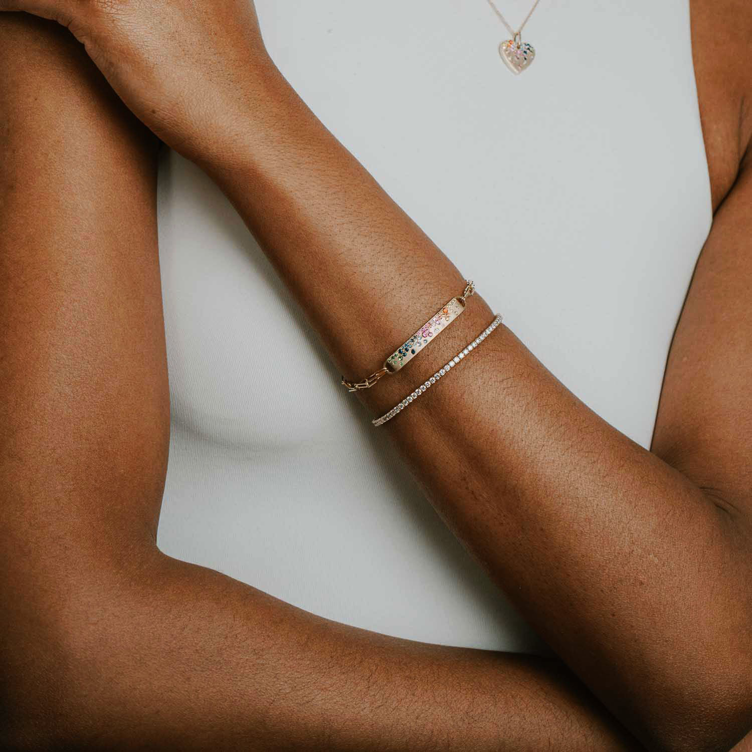 Scattered Rainbow Sapphire Bar Bracelet