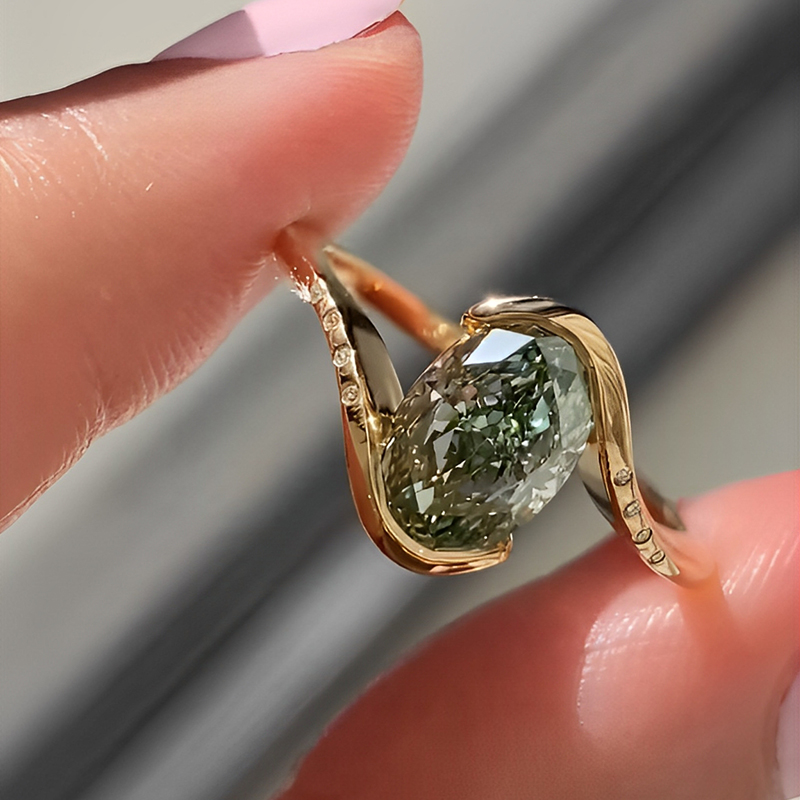 Bypass Design 4ct Oval Cut Tourmaline Green Engagement Ring