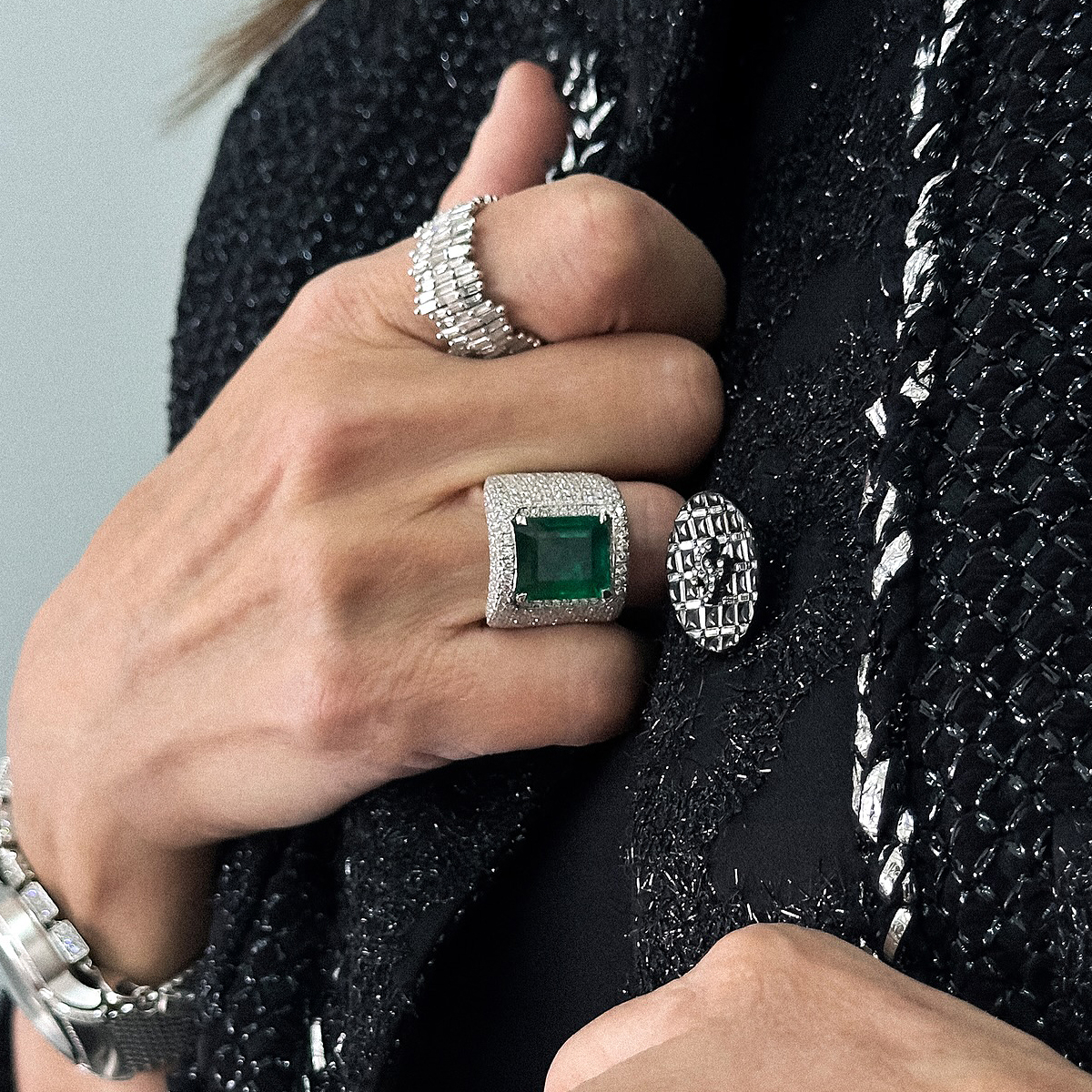 Emerald Cut Full White Sapphire Wedding Band