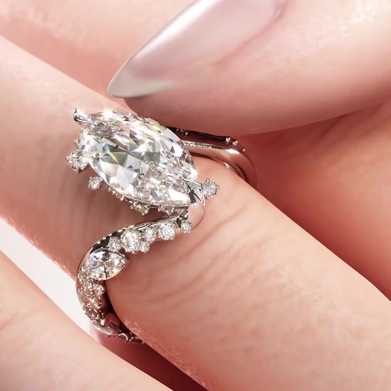 Bypass Design 3ct Marquise Cut White Sapphire Engagement Ring