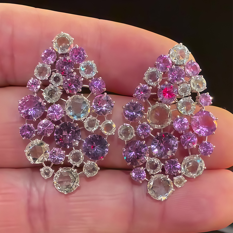 Whimsical Pastel 9ctw Round Cut Lavender & White Drop Earrings