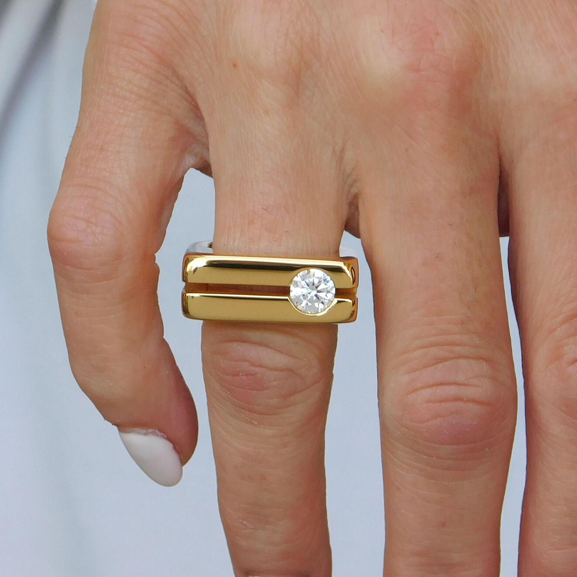 2ct Round Cut White Sapphire Flat Top Double Band