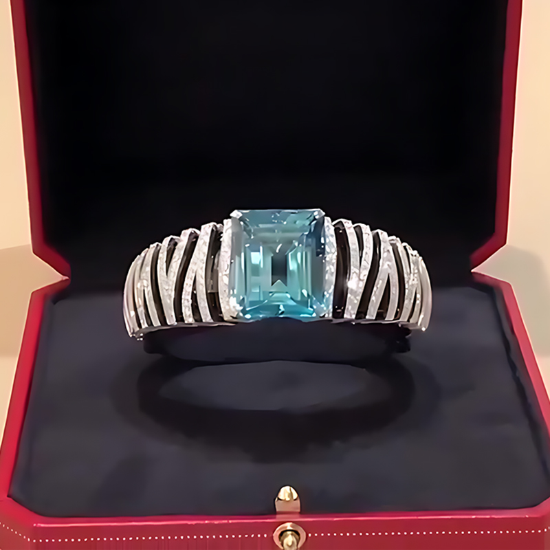 Two-Tone Emerald Cut Aquamarine Engagement Ring