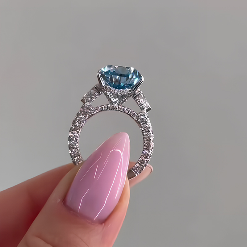 8ct Three-stone Pear Cut Blue Sapphire Engagement Ring