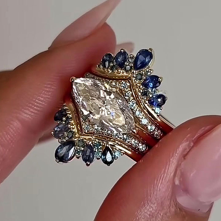 4ct Marquise Cut White Sapphire Wedding Set/5pcs