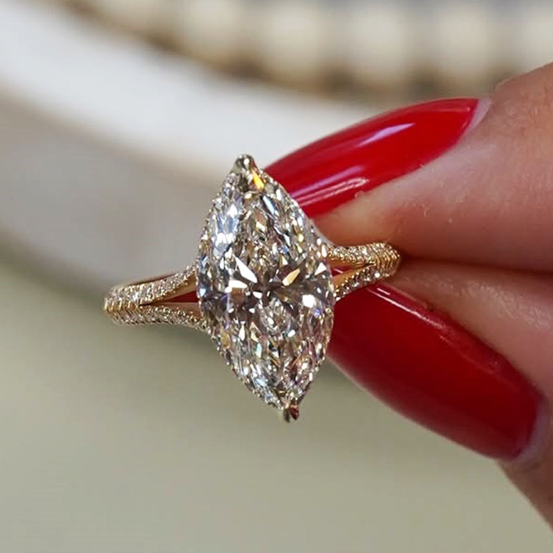 4ct Split Shank Marquise Cut White Sapphire Engagement Ring