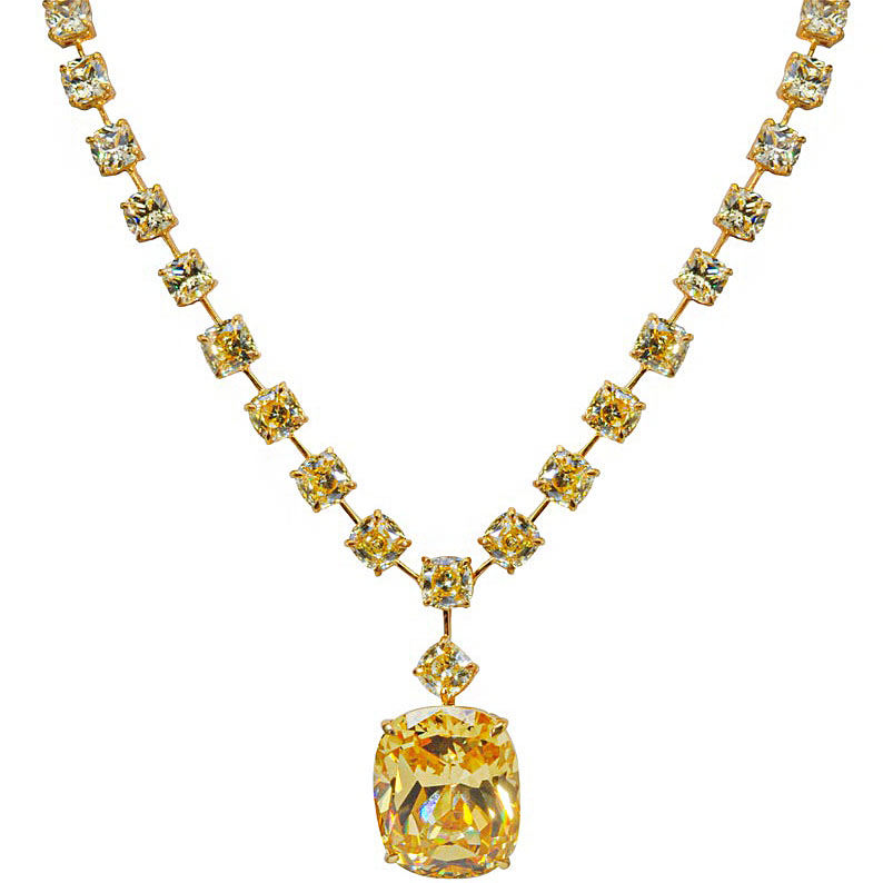 Cushion Cut Yellow Sapphire Pendant Necklace