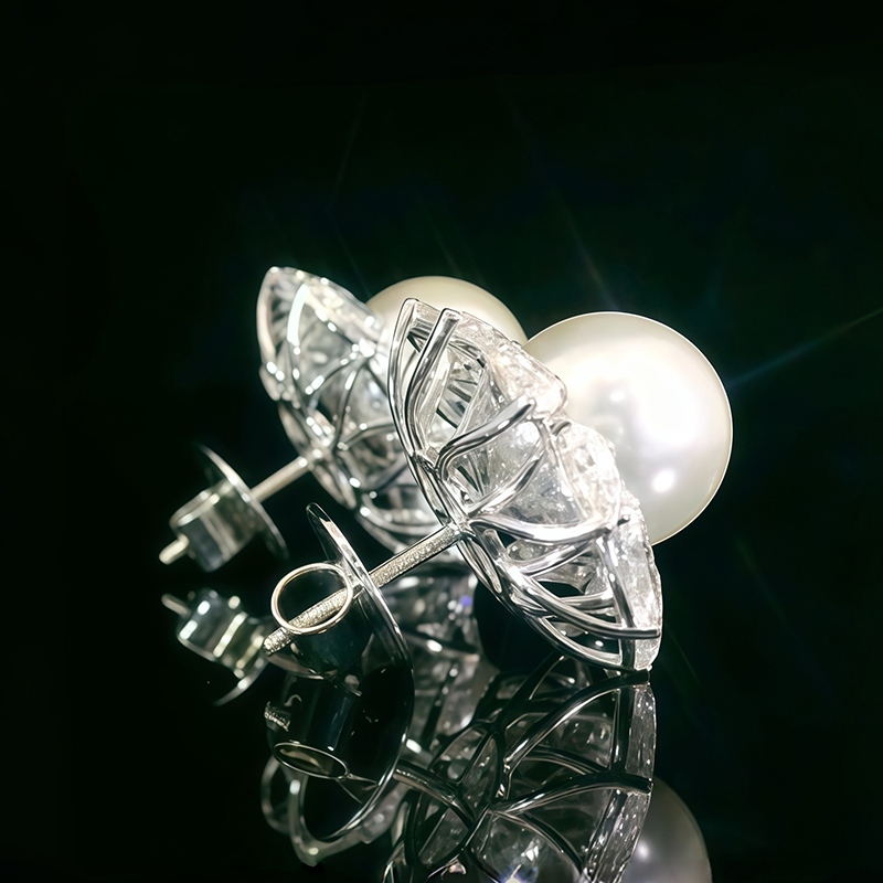 Pear Cut White Sapphire Pearl Stud Earrings