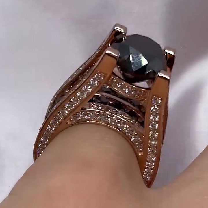 2ct East-west Design Round Cut Black Sapphire Engagement Ring