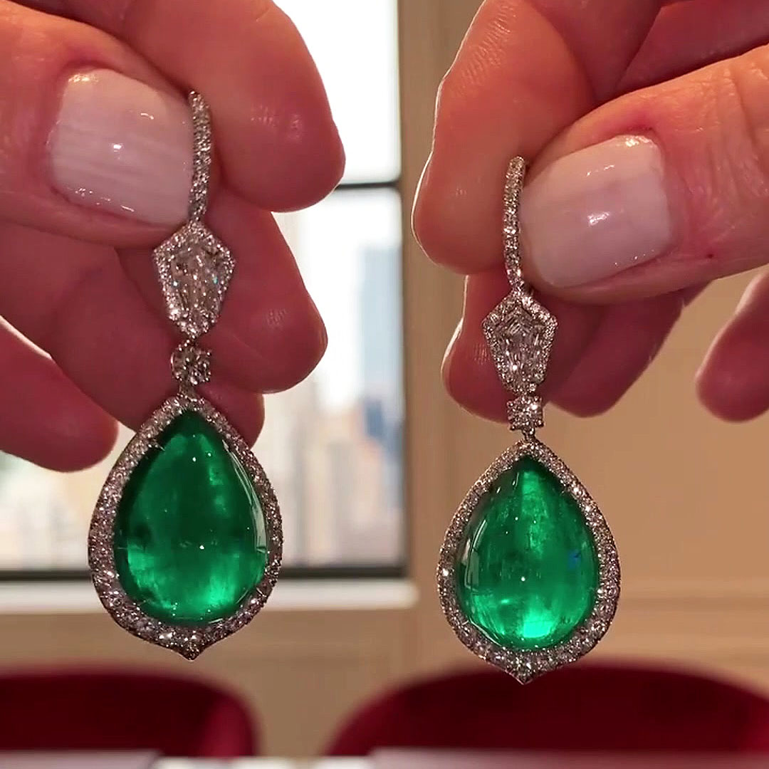 Micropavé Pear Cut Emerald Sapphire Dangle Earrings