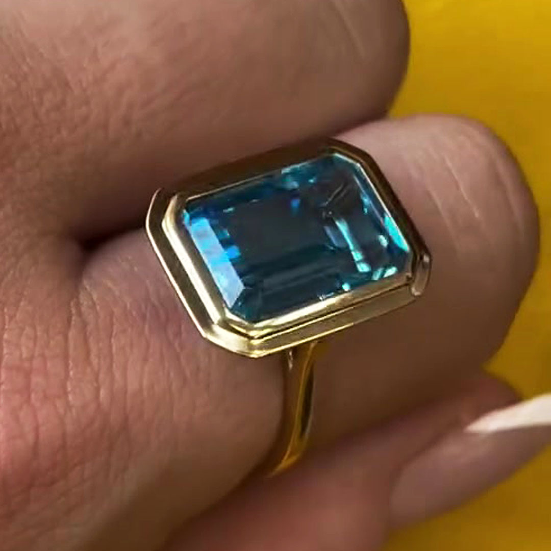 6ct Bezel Setting Emerald Cut Aquamarine Sapphire Engagement Ring