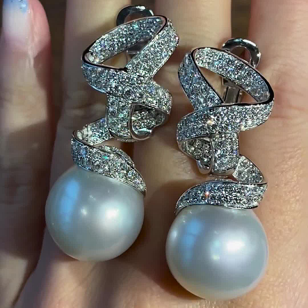 Round Cut White Sapphire Pearl Drop Earrings