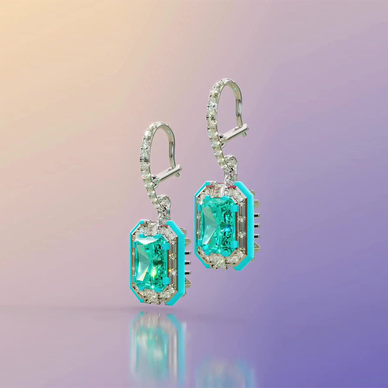 Emerald Cut Paraiba Tourmaline & White Sapphire Drop Earrings